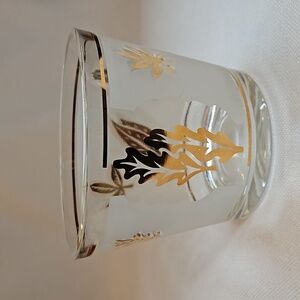 Vintage MCM Libbey Glass Gold Leaf Foliage Small Frosted Ice Bucket